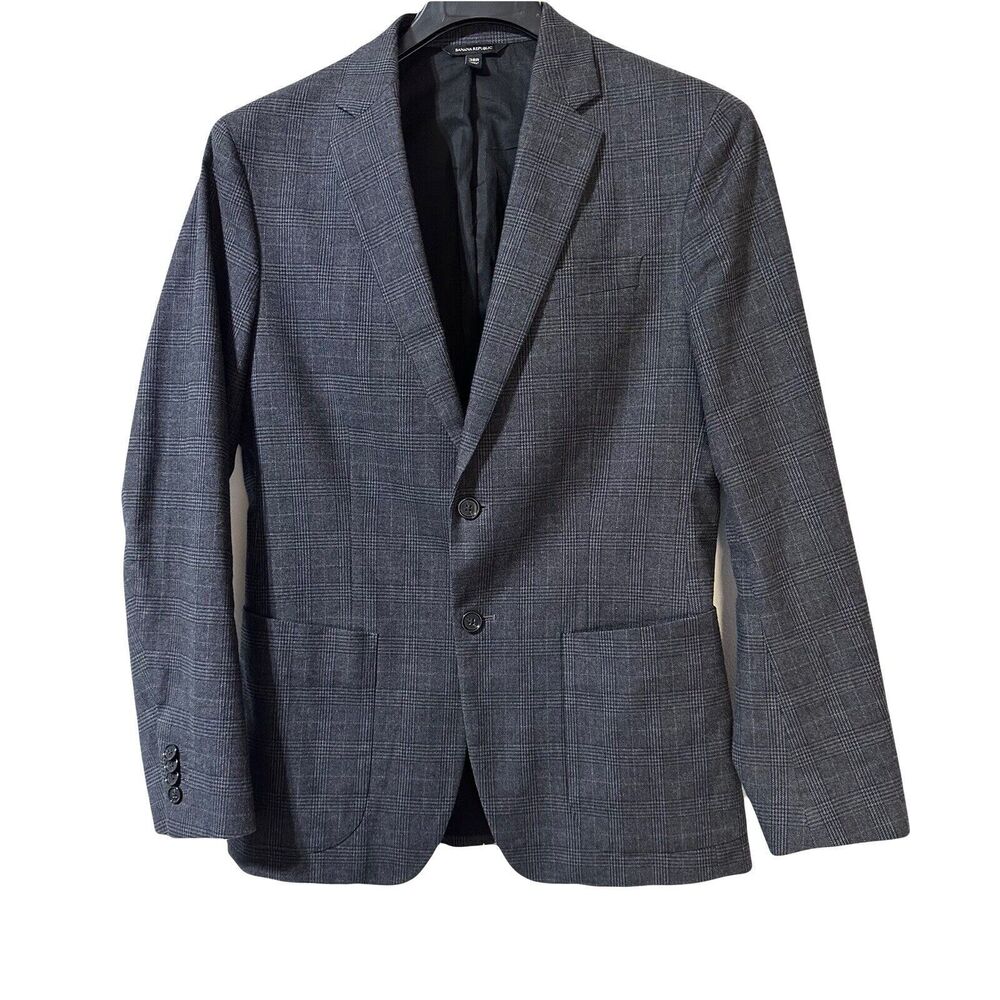 BANANA REPUBLIC tessuti sondrio Jacket Size 38 R gray Glen PLAID Slim Fit BLAZER